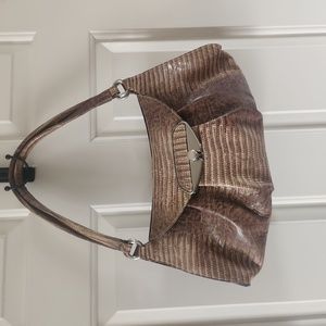 FURLA Embossed  Brown Tan Leather shoulder  purse